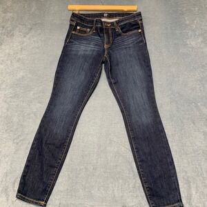Gap Skinny Jeans Womens 0 Blue Denim Medium Wash Faded Whiskered Contrast Stitch